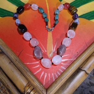 NWT:STERLING, CHUNKY CHAKRA LARGE GEMSTONE 20" NECKLACE. R-017/85 -500